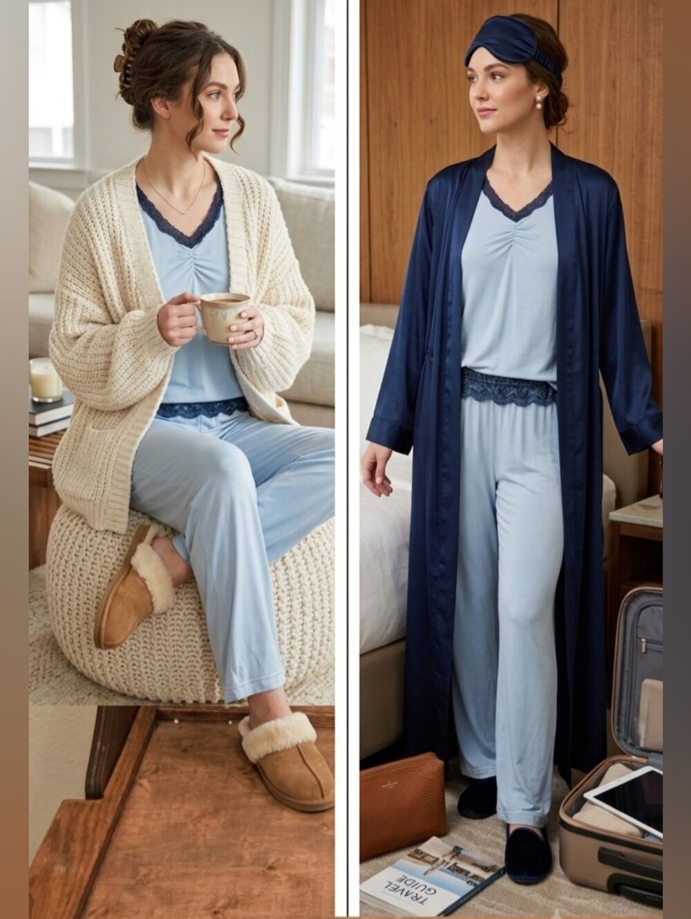 Kathy Ireland Women's Pjs Long Sleeve Sleep Top & Pant Set - Light Blue